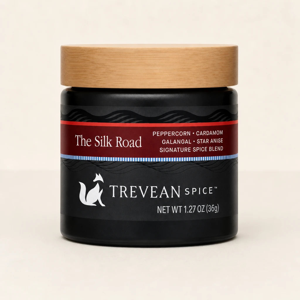 The Silk Road 36 g jar with its red label and bamboo lid, clean front view